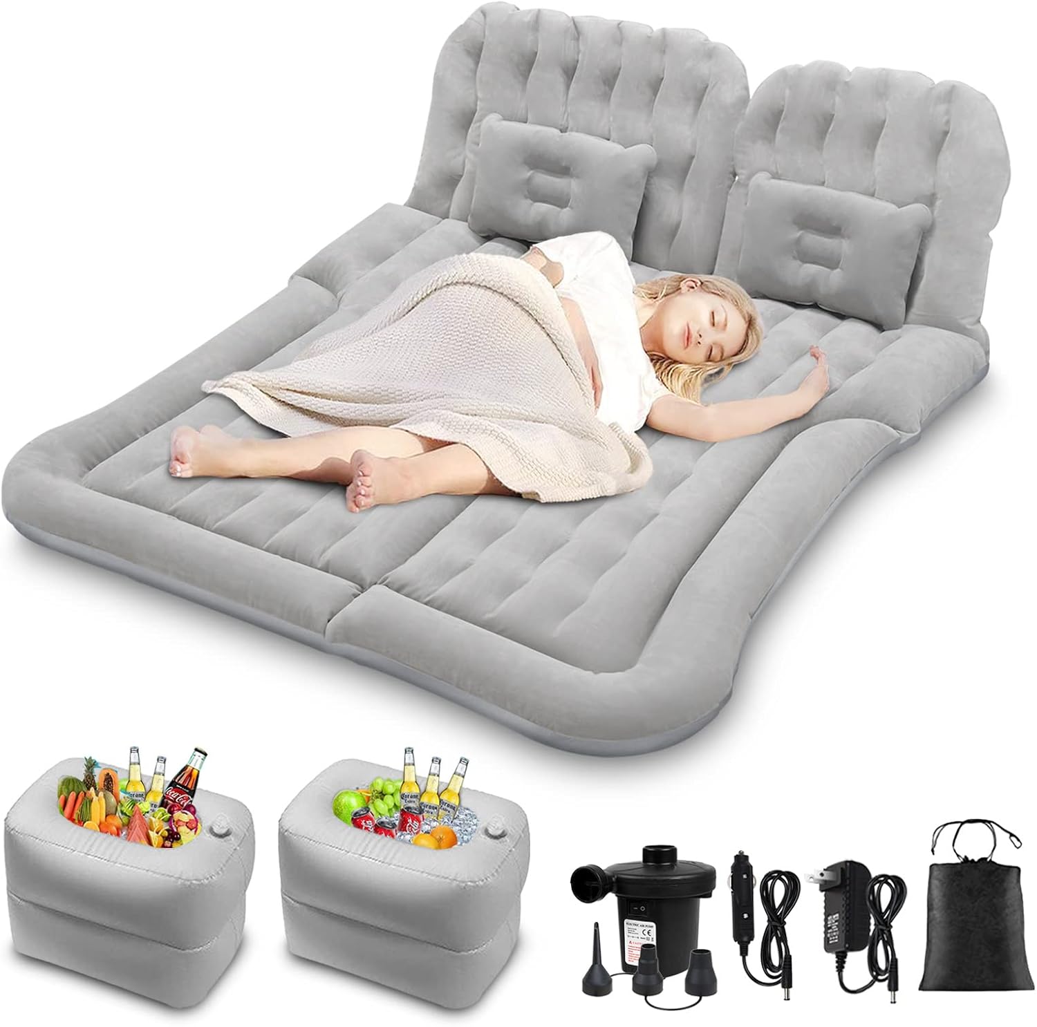Car Air Mattress,Car Bed,SUV Air Mattress Car Camping with Electric Pump and 2 Pillows, Car Inflatable Mattress- Flocking & PVC Surface,Car Sleeping Bed for Home, Outdoor and Travel(Gray)