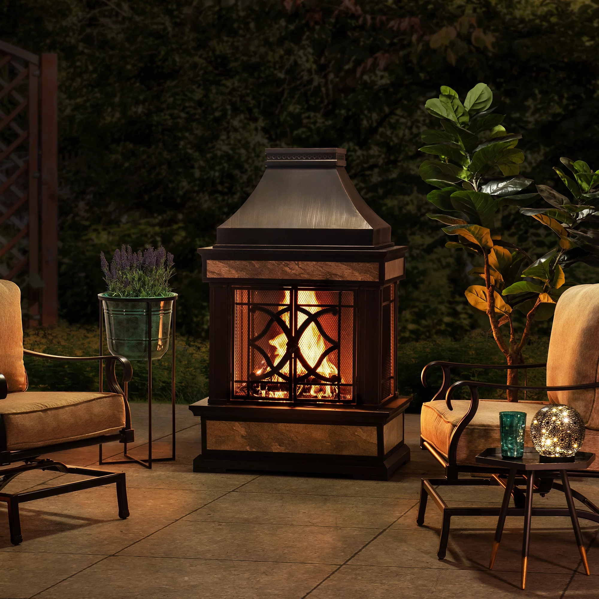 Sunjoy Cole Wood Burning Fireplace - Black