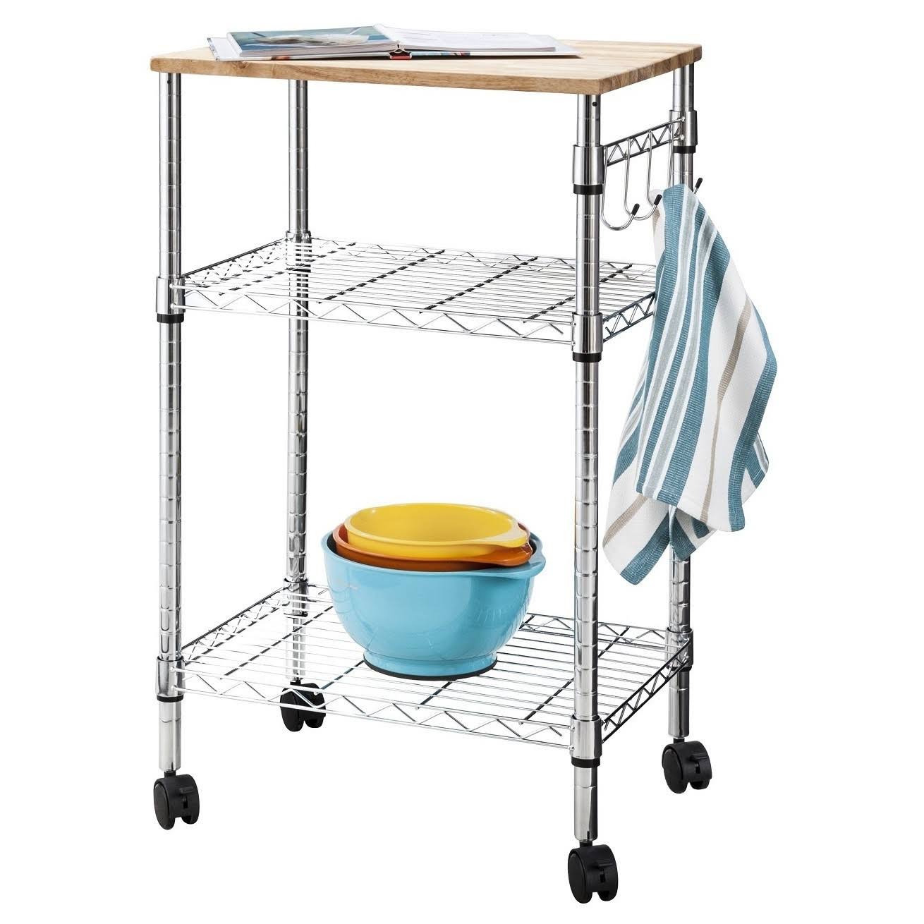 Microwave Cart with Wood Block Top Metal/chrome - Room Essentials