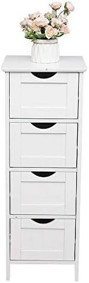HBBOOMLIFE Bathroom Floor Cabinet  Freestanding Bathroom Cabinet with 4 Drawers  Side  Cabinet for Bathroom  Living Room  Bedroom (White  11.8" W x 11.8" D x 32.3" H) - Curated Treasures Market