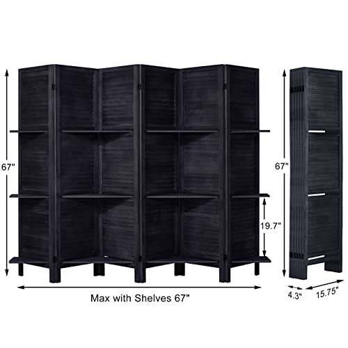 Room Divider with Shelves, Privacy Screen, Room Dividers and Folding Privacy Screens, 5 Panel Wood Temporary Wall Partition Separation Separator, Coconut