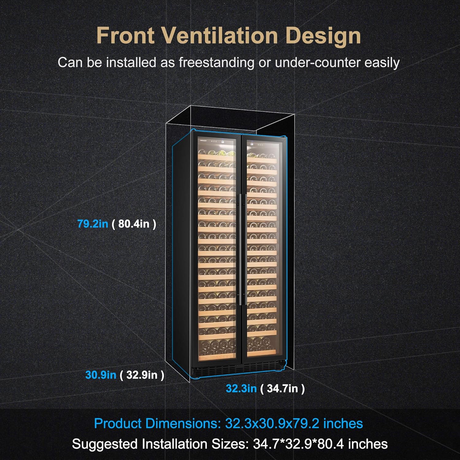 Wine Cooler Refrigerator 257 Bottle Wine Cellar with Glass French-Door, 32 Inch Wide