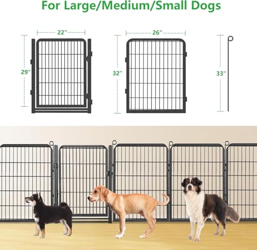 Dog Playpen Outdoor with Low Threshold Full Gate, 32" Height 10 Panels Large Dog Fence Outdoor for Yard, Heavy Duty Pet Playpen Metal Play Pen Portable Fence for RV Camping, Yard