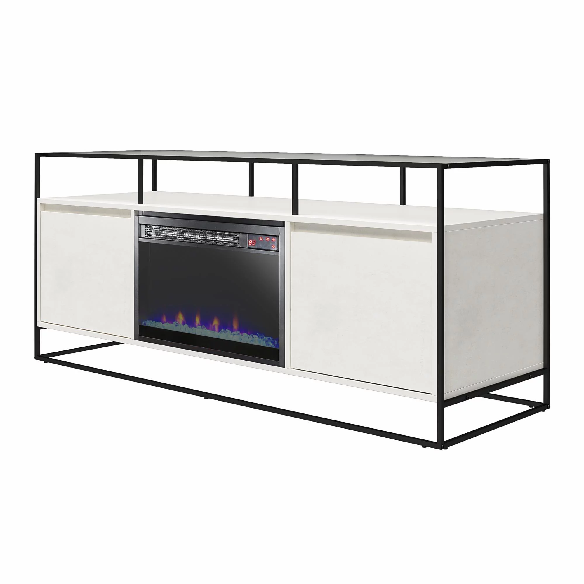 Ameriwood Home Covington Modern TV Stand and Console with Electric Fireplace for TVs up to 65", Plaster