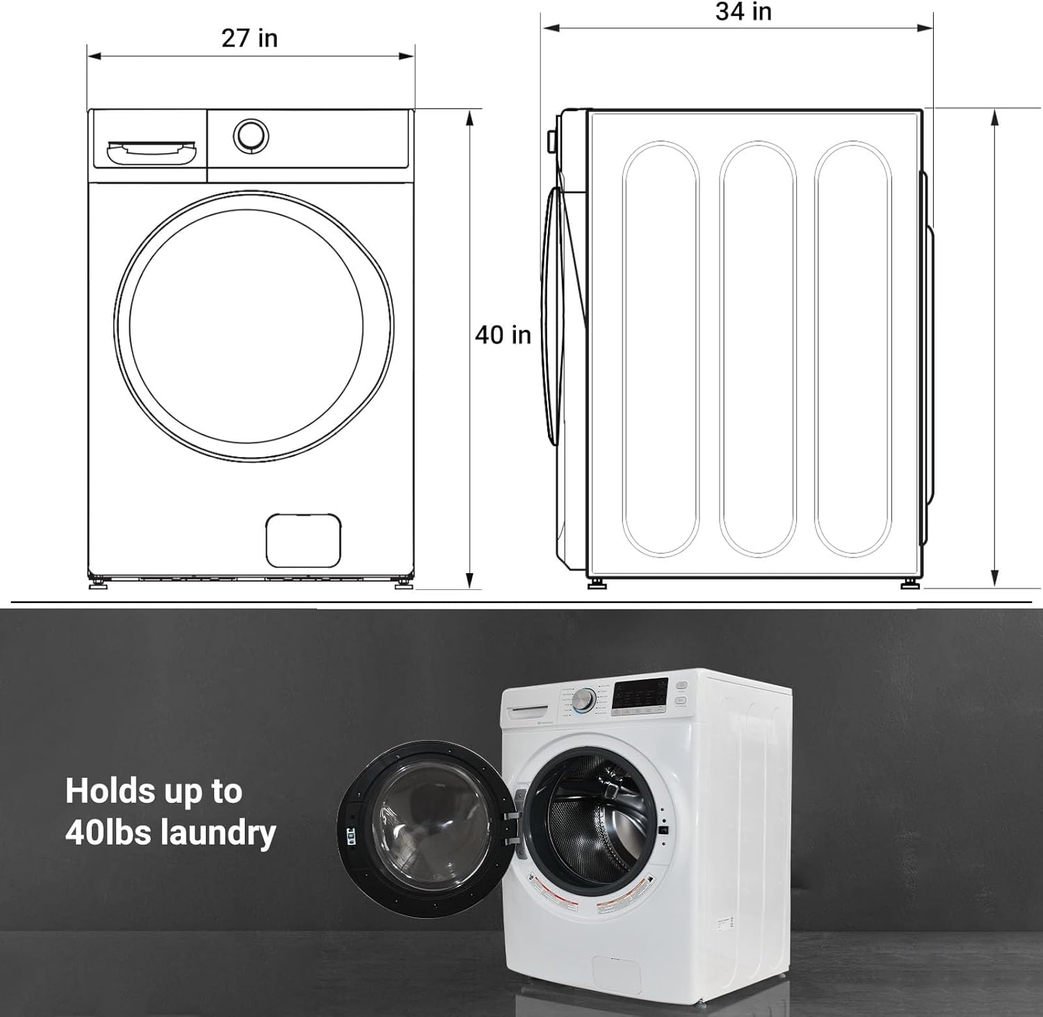 Front Load Washing Machine 4.5 Cu. Ft Washer Machine 27IN Large Capacity 12 Washing Cycles Super Speed Clothes Washing lavadora for Apartment RV, Steam Refresh
