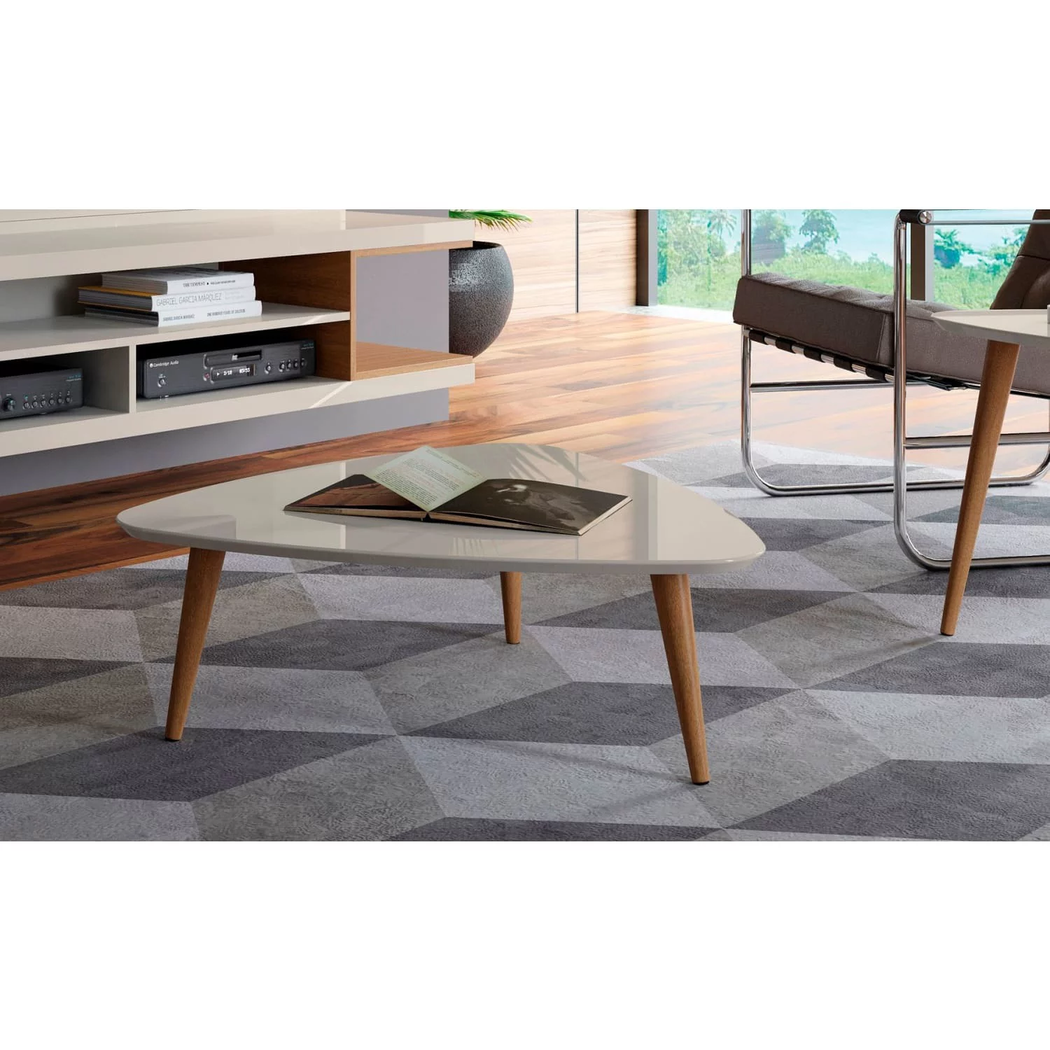 Utopia Triangle Coffee Table - ['Off White', 'Maple Cream'] - Elevate your space with style!