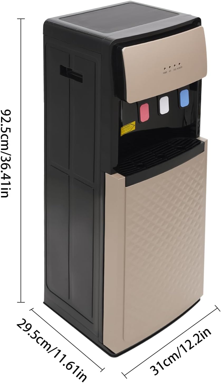 Bottom Loading Water Dispenser Hot and Cold Standing Water Cooler Holds 2 & 5 Gallon Bottles 3 Temperature Spouts for Home Office Champaign Gold