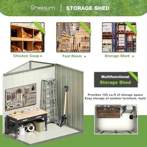 Greesum Outdoor Storage Shed 6 x 8 ft. Utility Tool Shed Metal Storage Garden Shed with Door & Lock for Patio Storage, Brown
