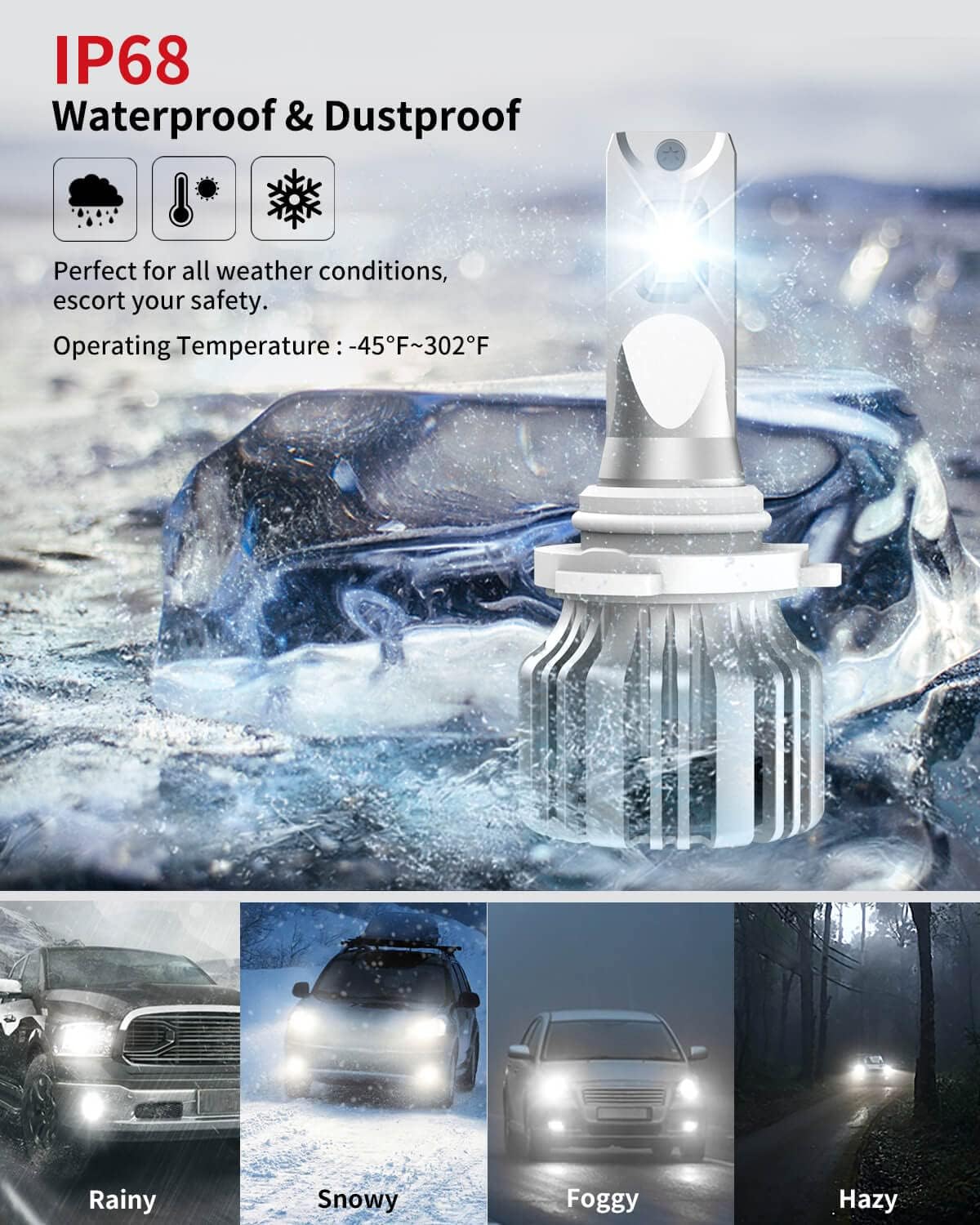 LASFIT 9005 9006 LED Bulbs Combo 10000 Lumens, HB3 HB4 LED Light Kit with 16 Upgrade LED Flip Chip, 6000K Cool White, Plug and Play Replacement Halogen, Canbus Ready, Pack of 4