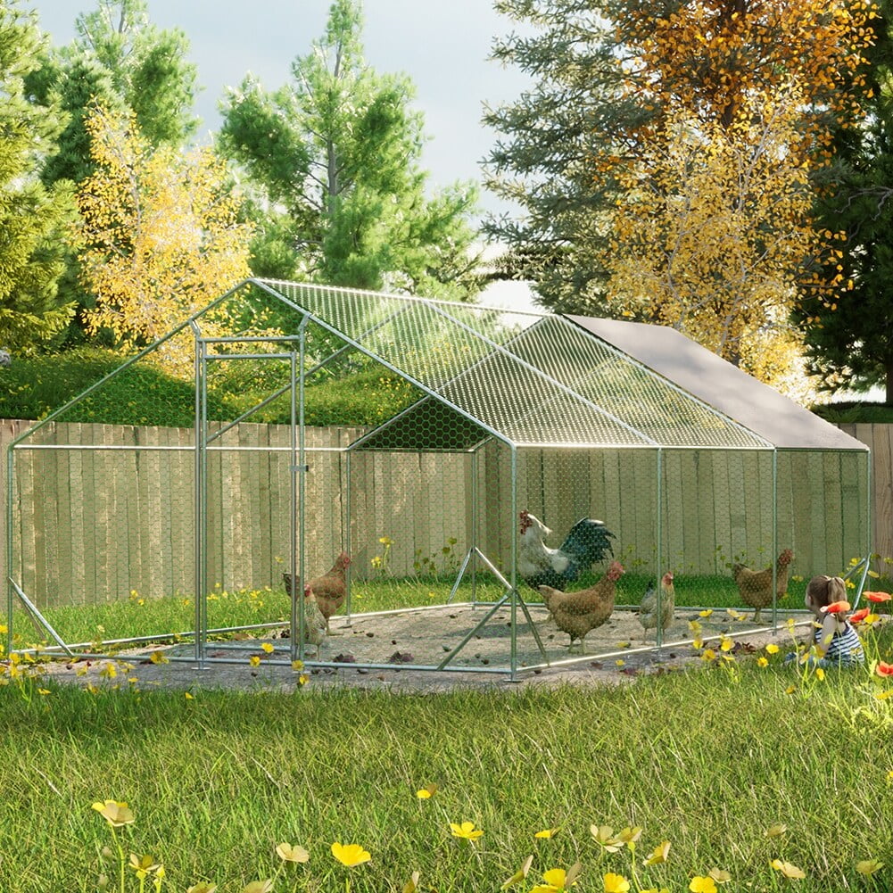 Outdoor Large Metal Chicken Run Coop with 1 piece of Waterproof Cove L - Curated Treasures Market