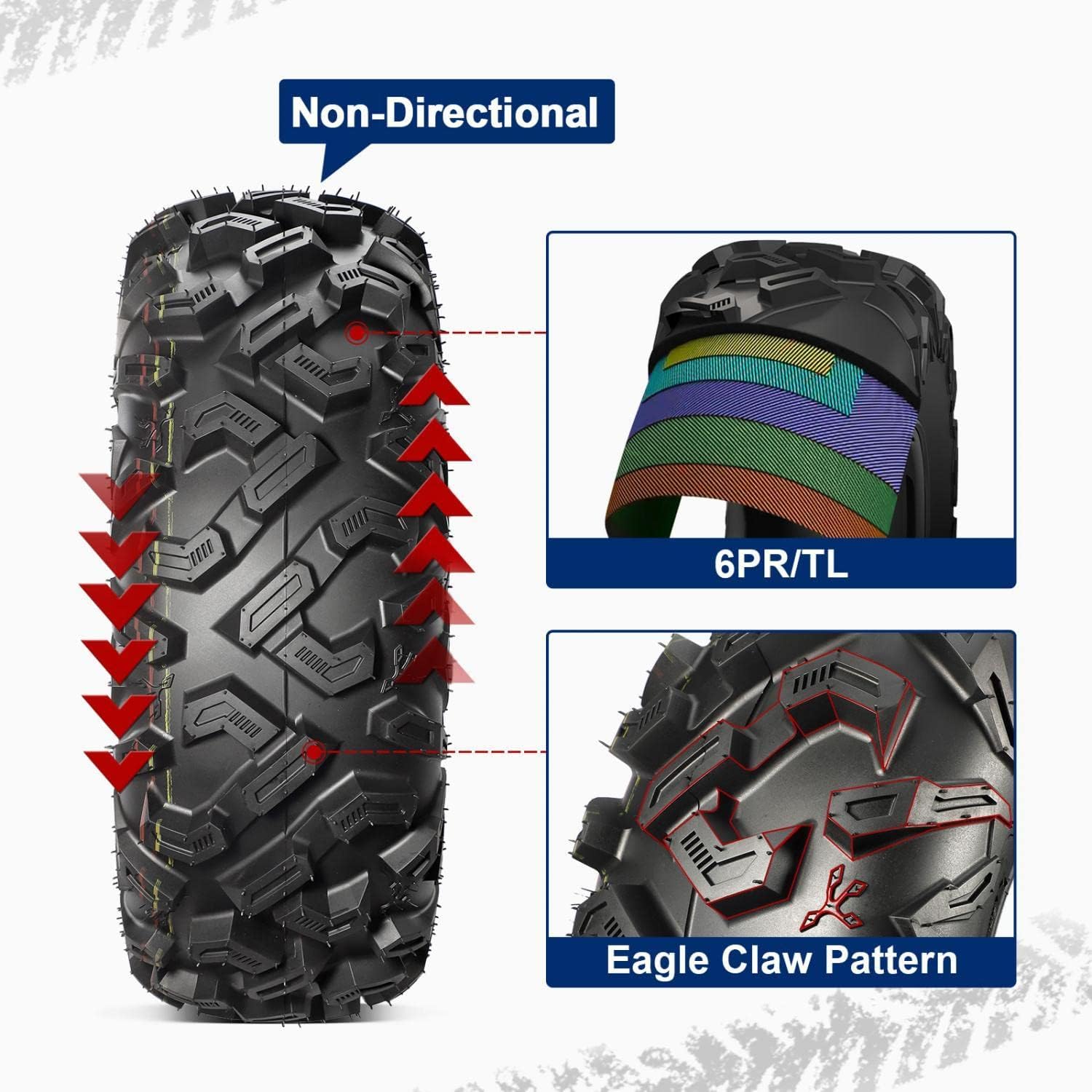 MaxAuto 25x8-12 25x10-12 ATV Tires Set of 4,6PR,Tubeless,0.8" Tread Depth,25x8x12 and 25x10x12 All Terrain Tires
