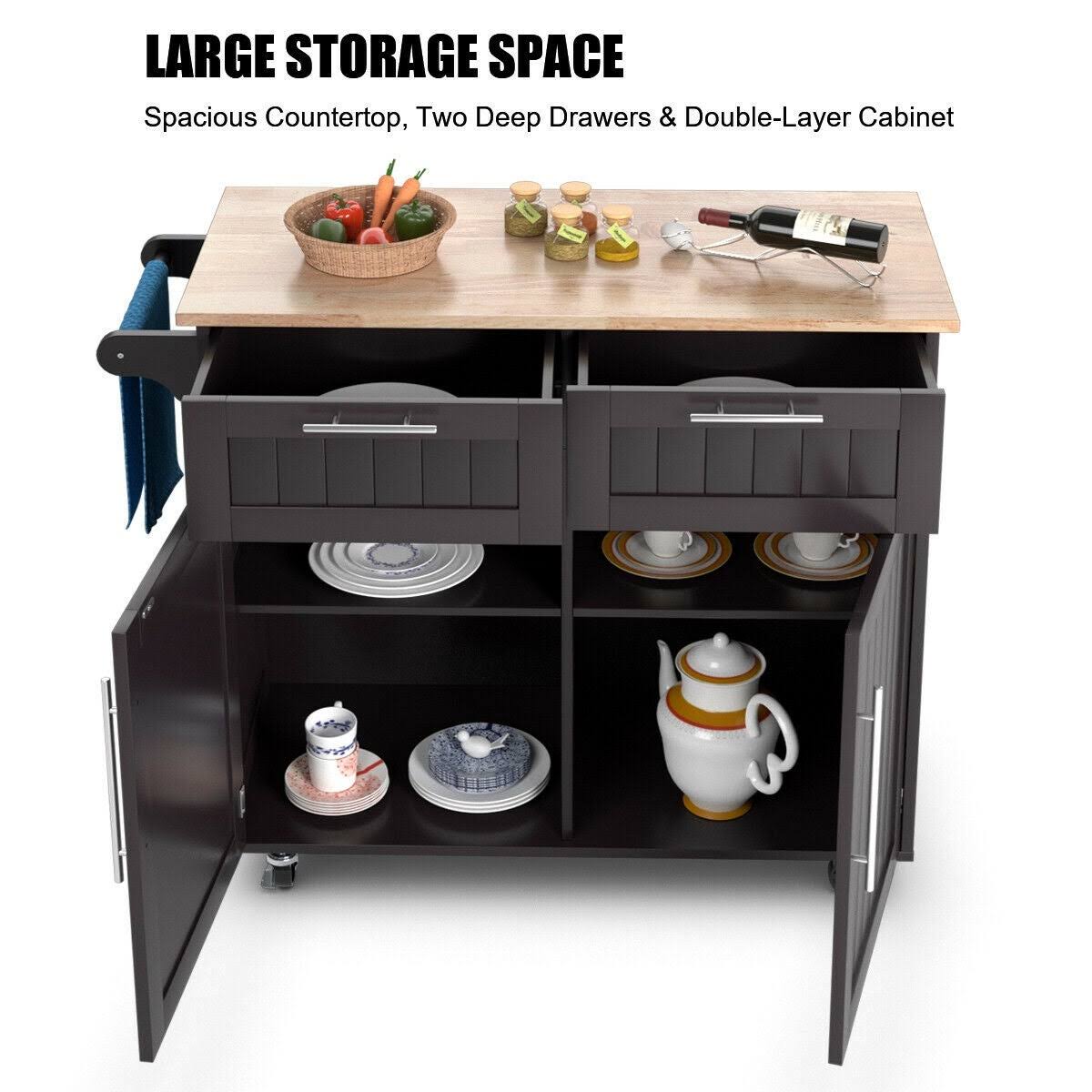 Costway Rolling Kitchen Cart Island Heavy Duty Storage Brown Trolley - See Details - Wood