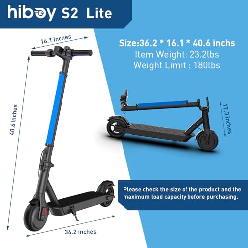 Hiboy S2 Lite Electric Scooter - 6.5" Solid Tires - Up to 10.6 Miles Long-Range & 13 MPH Portable Folding Commuting Kick-Start Boost Scooter for Teens