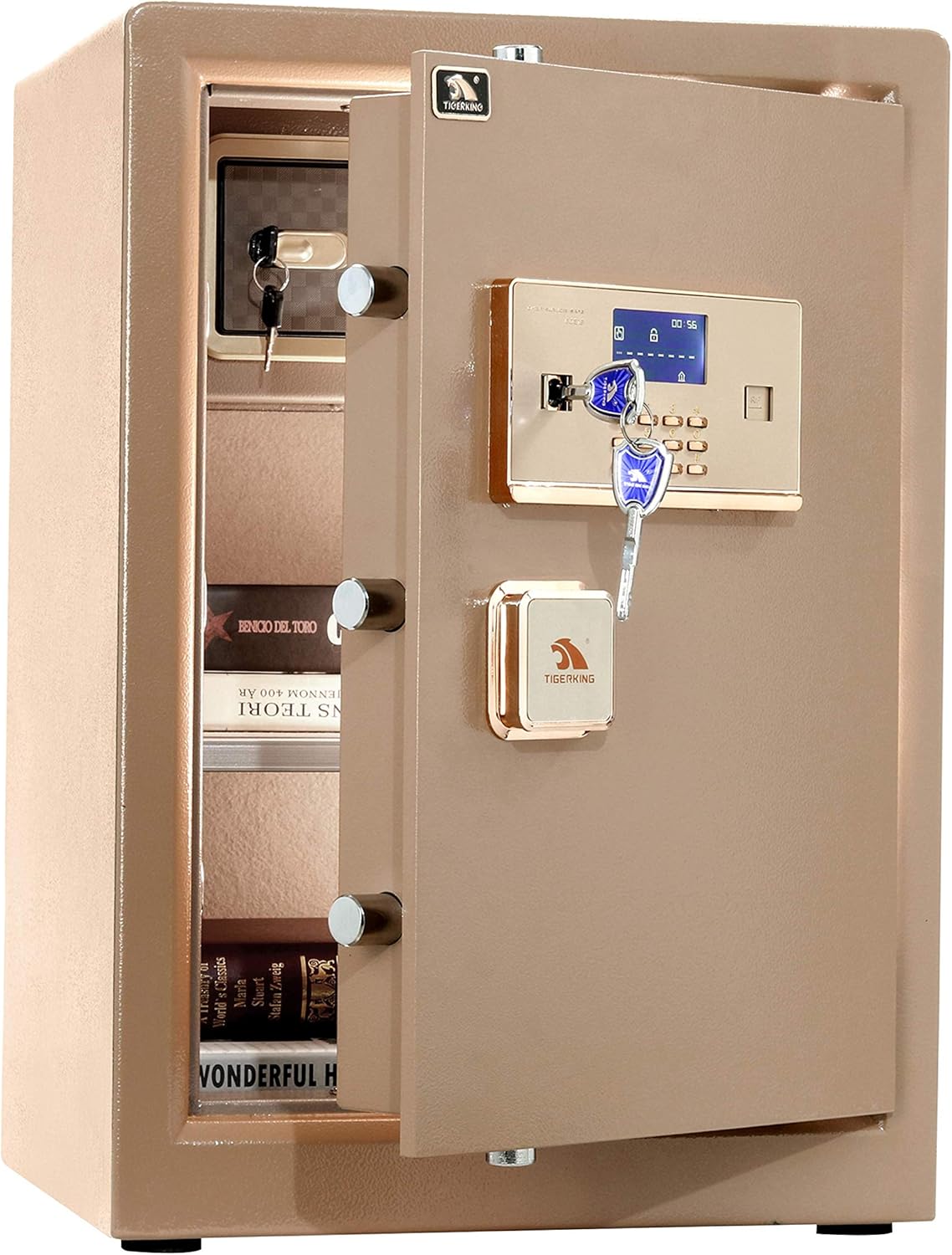 TIGERKING Digital Security Safe Box,Double Safety Key Lock and Password,Special own Interior Lock Box Safe for Home Office 3.7 Cubic Black