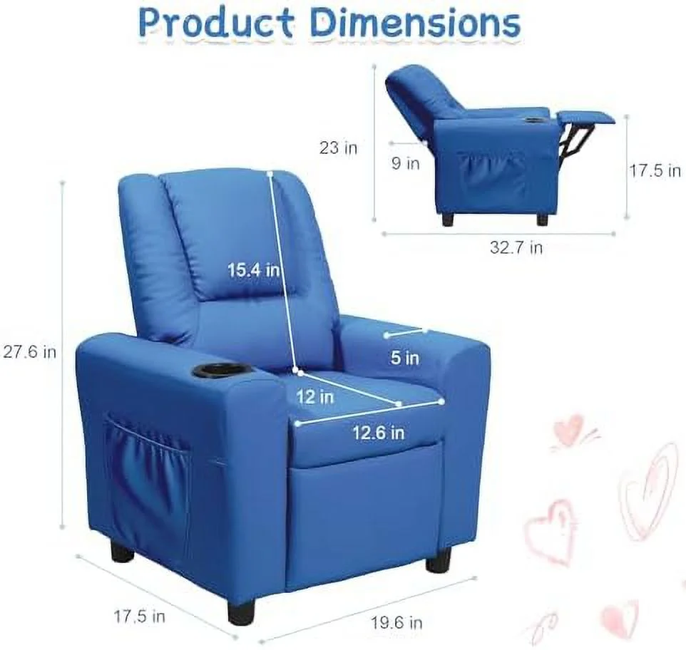 CHNJHUM Recliner Chair  Toddler Recliners for  Age 0-5 with Cup Holder  Side Pockets and Non-Slip Footstool  Small Recliner for Girls Boys Baby Bedrooms  Children's Rooms - Curated Treasures Market