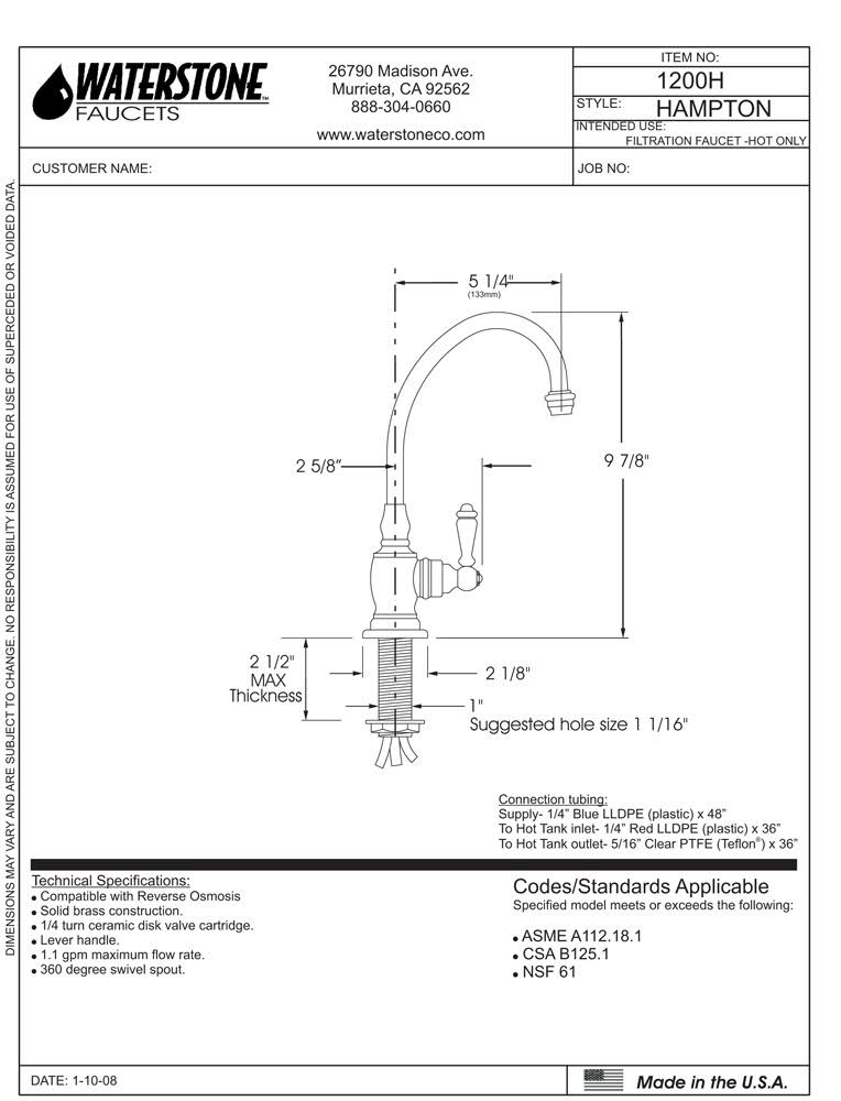 Waterstone 1200C-DAC Hampton Cold Only Filtration Faucet - Lever Handle Distressed Antique Copper