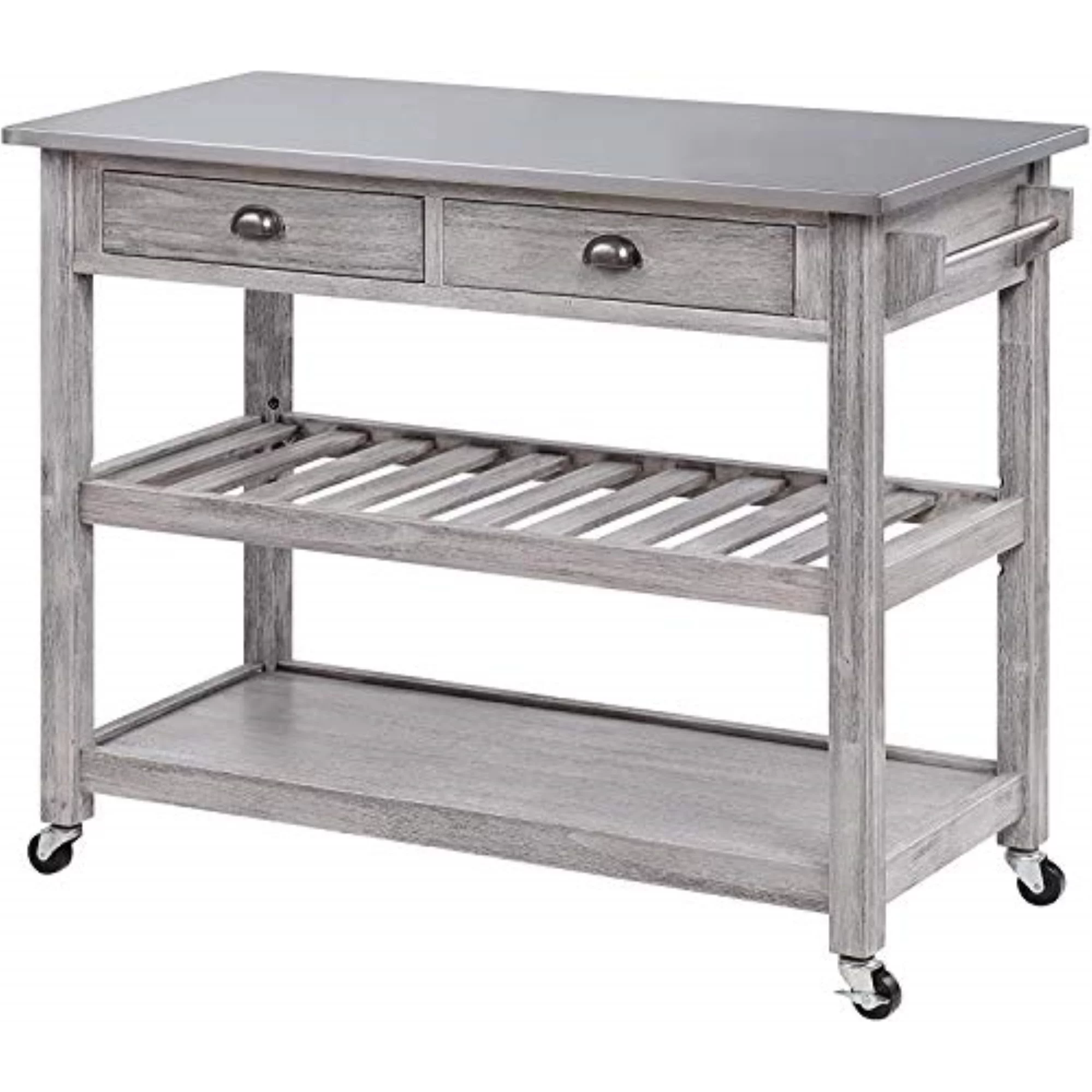 Boraam Sonoma Wood Kitchen Cart with Stainless Steel Top - Storm Grey Wire-Brush Finish