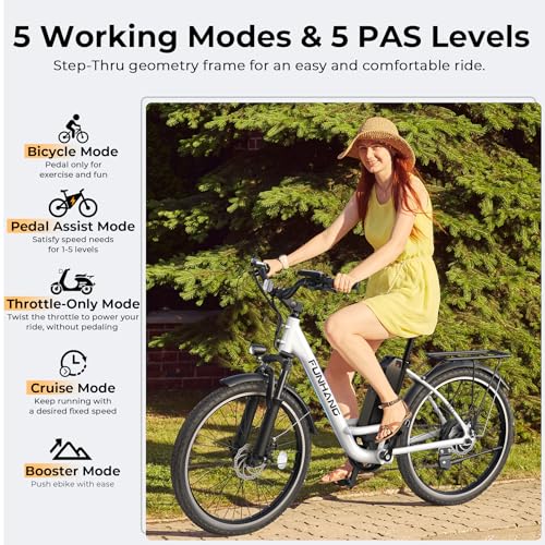 Electric Bike for Adults, 1000W Peak Ebike, 21.7MPH 50Miles City Cruiser Ebikes, 26" Step Thru Electric Bicycle with 48V Removable Battery, Adjustable Stem, Rear Rack, Front Suspension,7 Speed