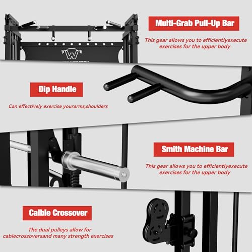 Waxman Smith Machine with Cable Crossover System, Multi - Function Squat Rack Power Cage for Home Gym & Power Rack Packages