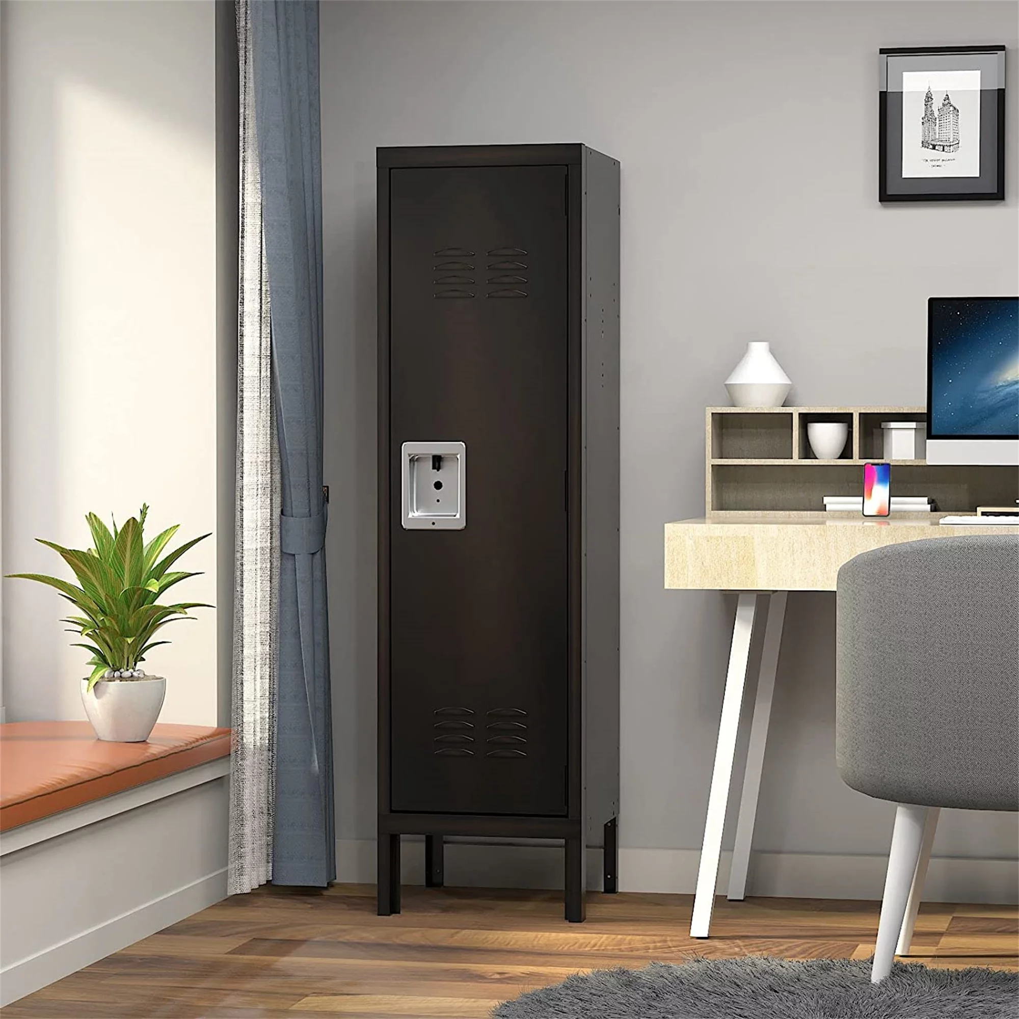 STANI Metal Storage Cabinet, Storage Locker Employees Locker with 6 Doors, 47 Height Steel Cabinet with Lockable Doors, Storage Cabinet with Adjustable Feet for Home Office Gym Clothes
