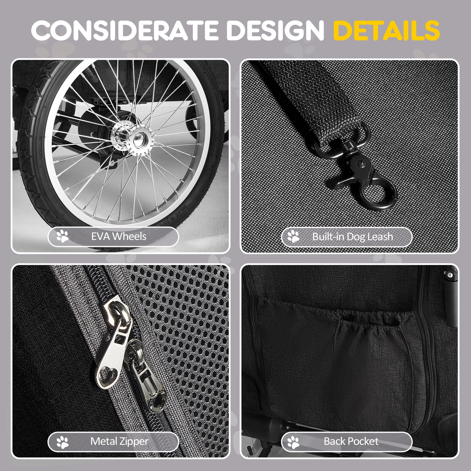 TOFUUMI 4 Wheel Dog Stroller, Folding Pet Stroller for Large Dogs,Up to 132 lbs, Gray - Curated Treasures Market