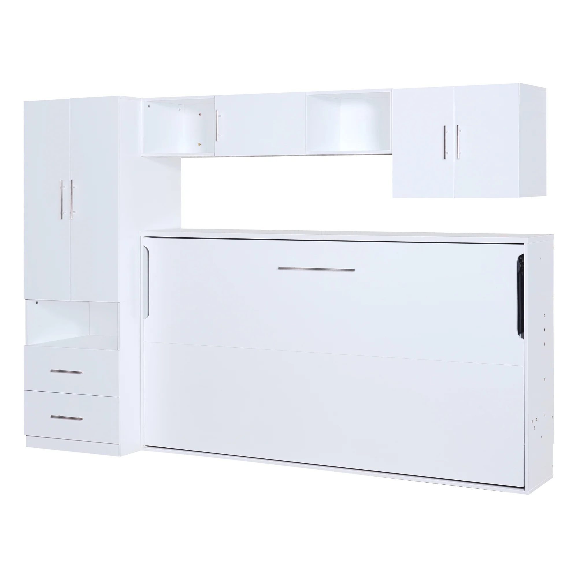 Euroco Twin Size Murphy Bed with Shelf and Drawer, Built-in Wardrobe and Desktop, Convertible into Cabinet for Living Room, Guests Room, Space-Saving Bedroom Furniture Sets