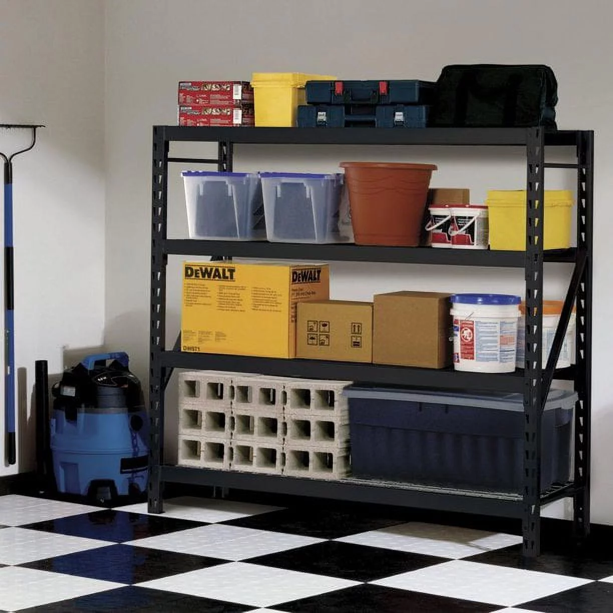 Muscle Rack 77"W x 24"D x 72"H 4-Tier Welded Steel Storage Rack, Black