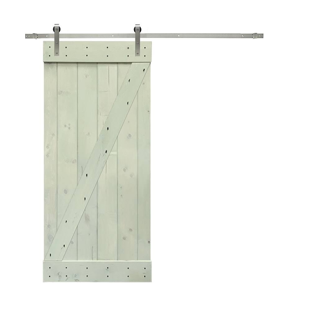 Calhome Z Bar Series 36 in. x 84 in. Pre-Assembled Red Walnut Stained Wood Interior Sliding Barn Door with Hardware Kit