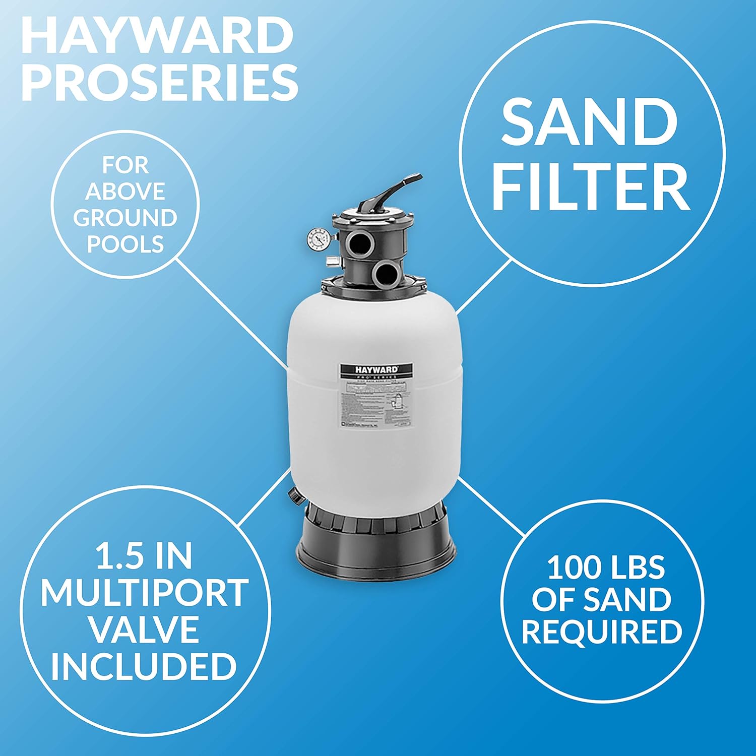 Hayward W3S180T92S ProSeries 18 In., 1 HP Sand Filter System for Above-Ground Pools