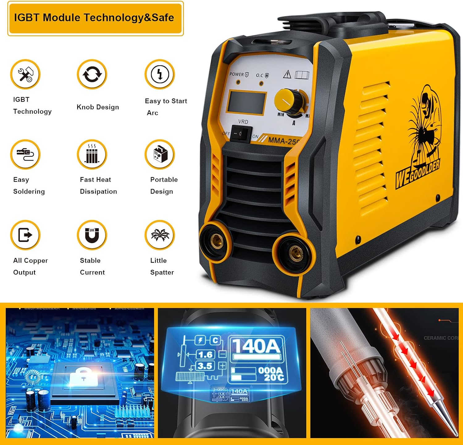 110V/220V Mini MMA Welder 200Amp ARC Stick Welding Machine IGBT Digital Display LCD Dual Voltage Welder with Electrode Holder Work Clamp Input Power Adapter Cable