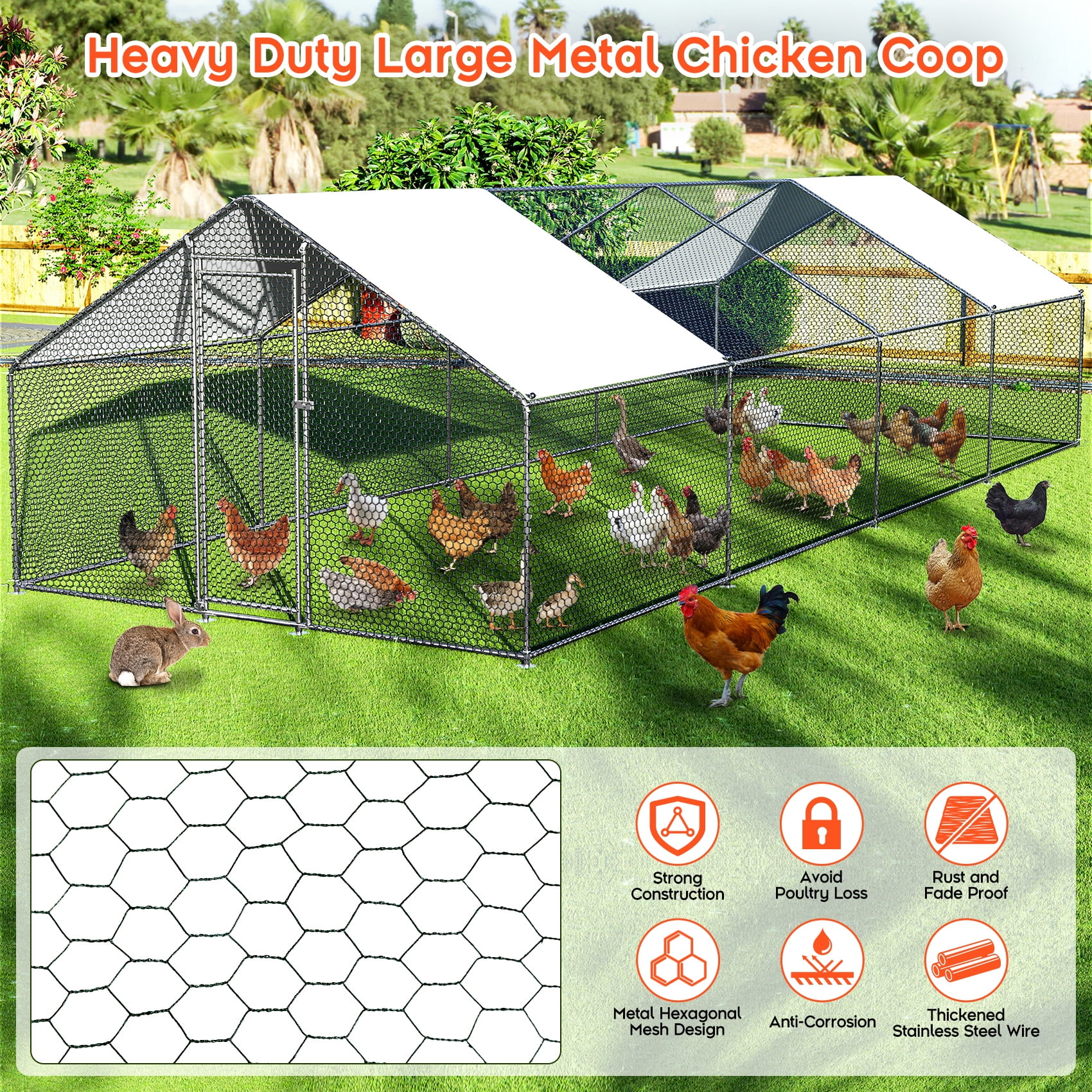 TC-HOMENY 27x10ft Large Walk in Chicken Coop Backyard or Farm Chicken Pen Pets Run House Poultry Cage - Curated Treasures Market