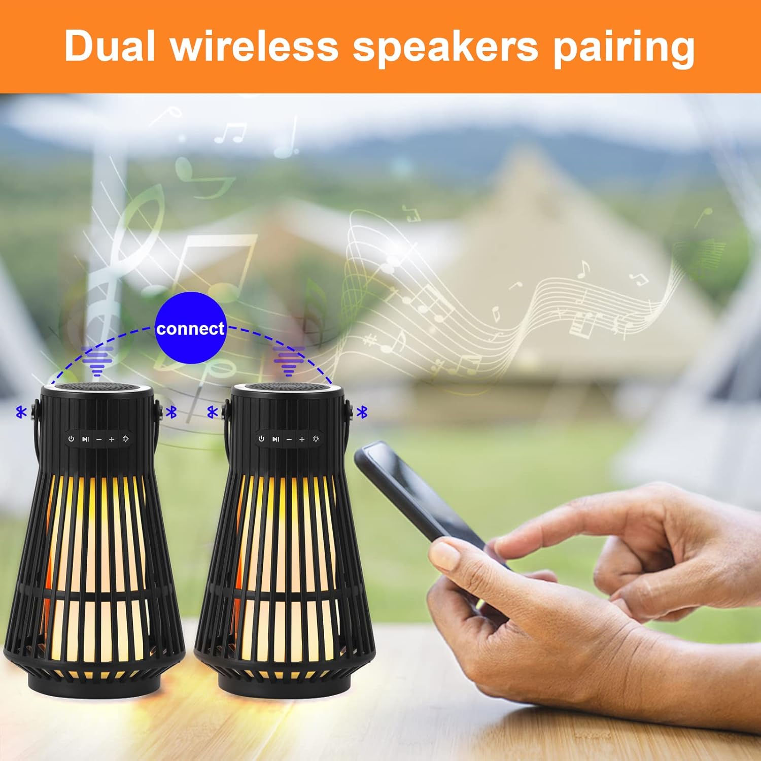 LED Flame Speaker, Tesoorda Portable Waterproof Bluetooth Wireless Speaker for Indoor/Outdoor, LED Flame Effect Speaker with Stereo Sound, Led Table Lanterns/Lamp for Patio,Garden,Camping (1 Pack)
