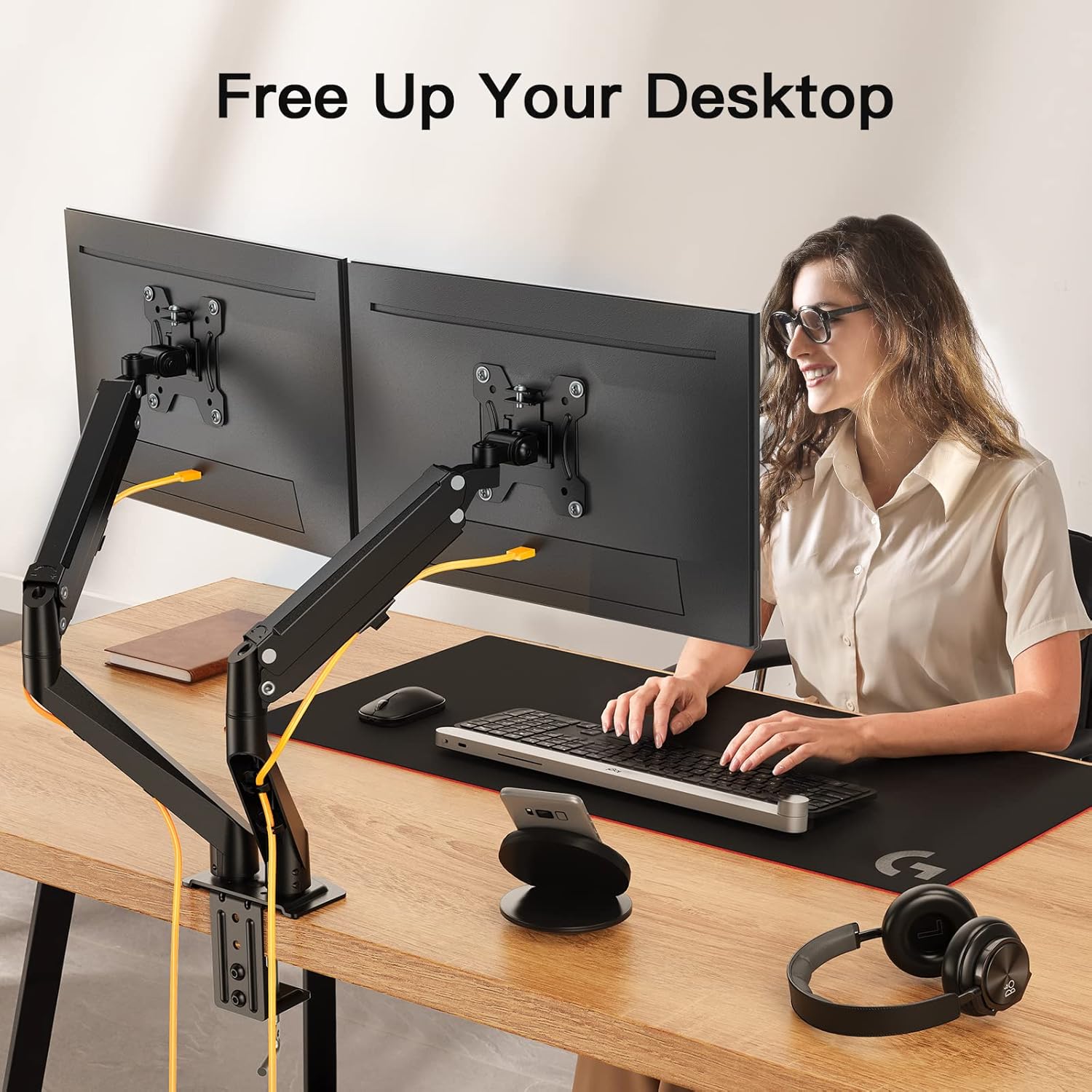 ErGear Dual Monitor Stand, Dual Monitor Mount for 13-30 inch Screens up to 17.6lbs, VESA 75x75mm-100x100mm, Dual Monitor Arms with 180° Swivel, Tilt, 360° Rotation for Home and Office Pack of 2