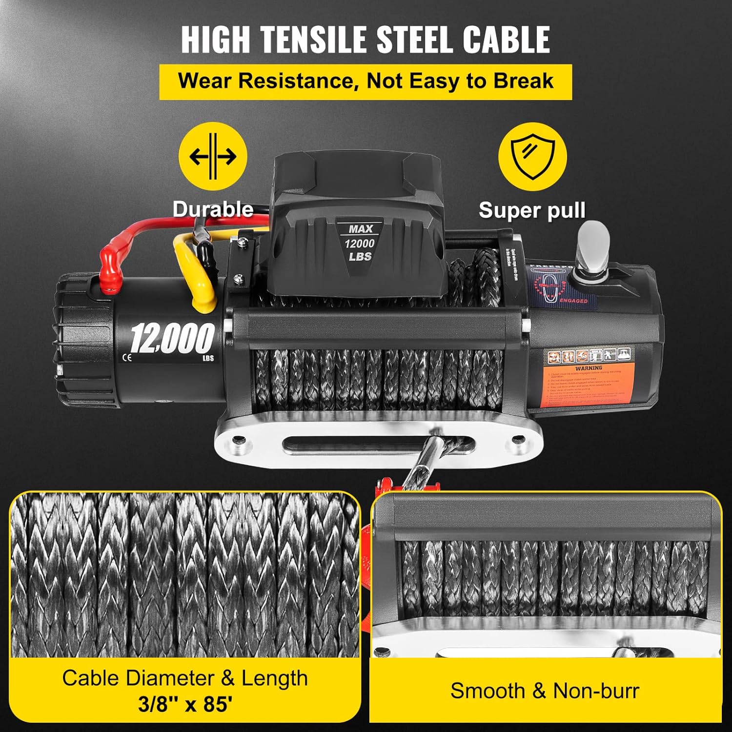 VEVOR Truck Winch 12000lbs Electric Winch Synthetic Rope with Wireless Remote Control and Powerful Motor for UTV ATV & Jeep Truck and Wrangler in Car Lift