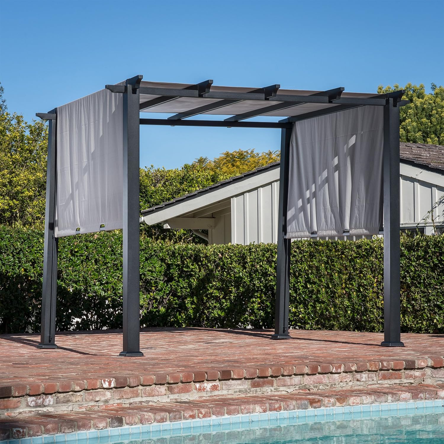 Hanover HAN 8 x 10 Ft. Metal Pergola with an Adjustable Gray Outdoor Canopy, Steel