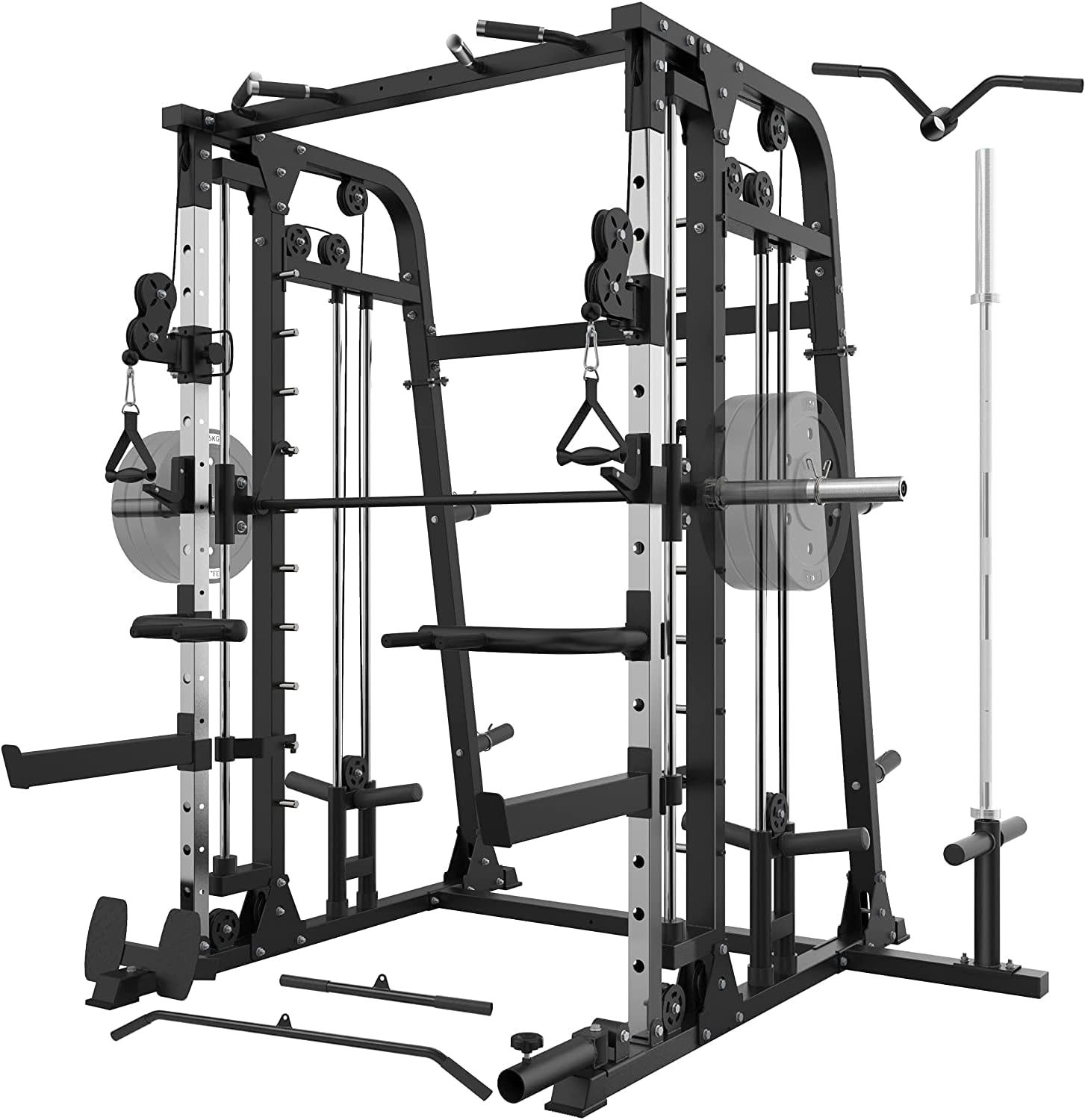 MAJOR LUTIE Smith Machine, Power Cage with LAT Pull-Down Pulley System and Squat Rack for Total Body Training Garage & Home Gym Equipment