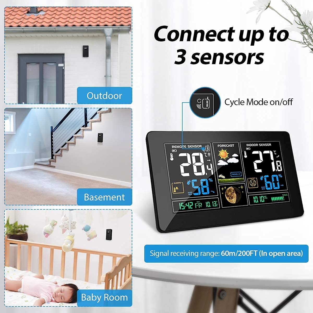 MOHOO Weather Station Wireless Home Weather Clock Indoor Outdoor Thermometer, Large Display Forecast Station with Adjustable Brightness and Barometer