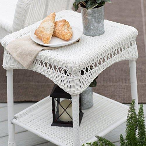 Coral Coast Casco Bay Resin Wicker Side Table, White