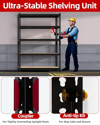 PrimeZone 2 Pack Storage Shelves 48" x 24" x 72" - 5 Tier Heavy Duty Adjustable Garage Storage Shelving, Metal Storage Utility Rack Shelf Unit for Warehouse Pantry Closet Kitchen, Black