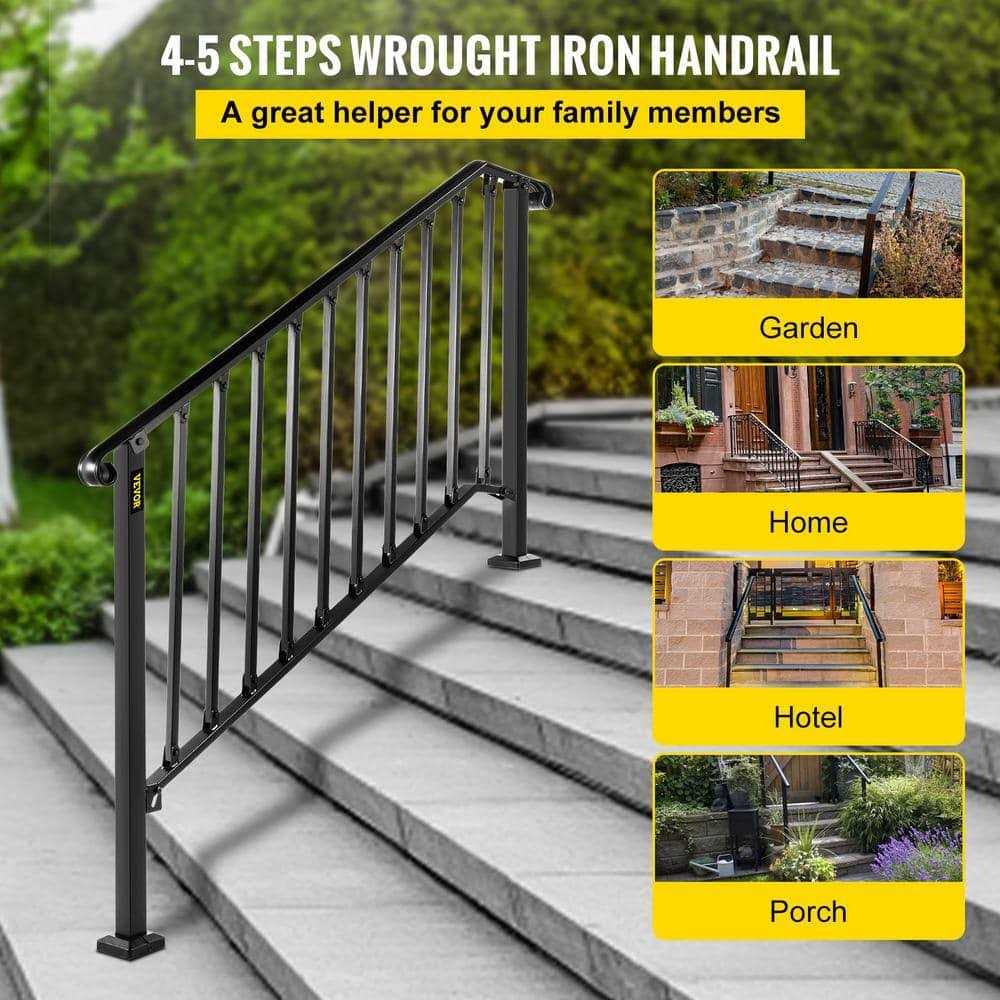 VEVOR Handrails for Outdoor Steps Fit or 4 Steps Outdoor Stair Railing Wrought Iron Handrail with baluster - Shop Hardware Tools Online Store
