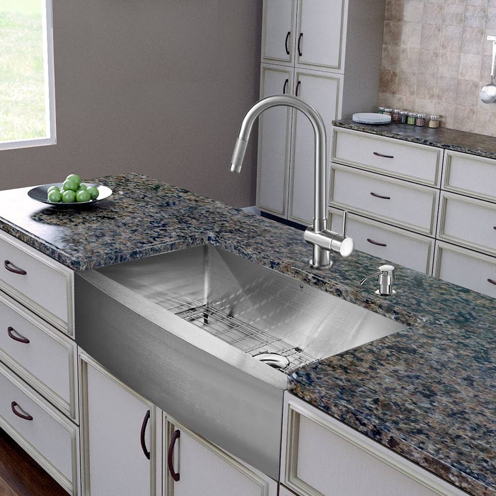 Vigo VG15258 All in One 36-Inch Farmhouse Stainless Steel Kitchen Sink and Faucet Set