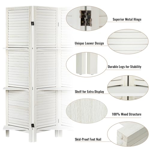 Room Divider with Shelves, Privacy Screen, Room Dividers and Folding Privacy Screens, 5 Panel Wood Temporary Wall Partition Separation Separator, Coconut