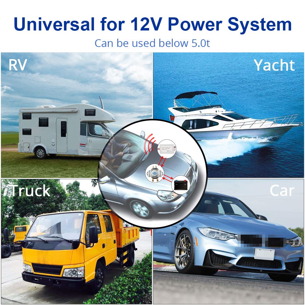 WATERWICH 12V Car Wireless Remote Control Battery Disconnect Switch Cut/Shut Off Marine Battery Switch 180Amp Electromagnetic Valve Terminal System for Van RV Small Truck Agricultural Vehicle(12V)