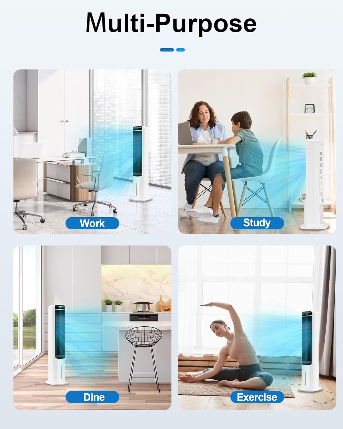 MEPTY Evaporative Air Cooler, Cooling Fans that Blow Cold Air with 84°Oscillation, 12H Timer, 3speeds&Modes, Air Cooler with Remote Control, Swamp Cooler Like Tower Fan for Bedroom, Office, Kitchen