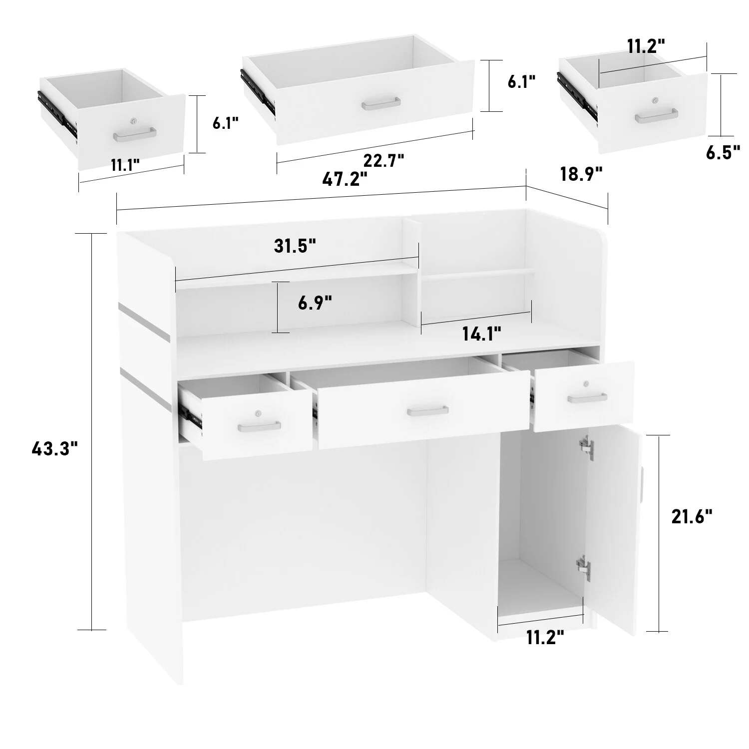 Kerrogee 47.2"L Reception Counter Desk with Lockable Drawers Table White