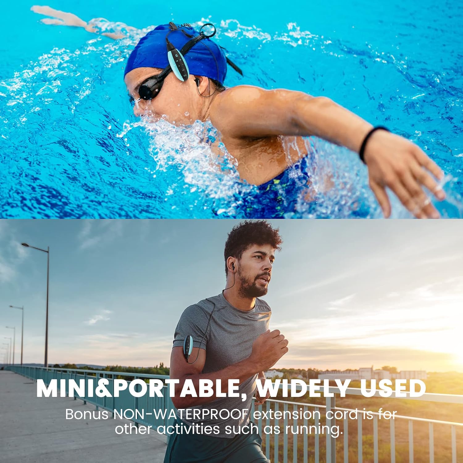 Swimming MP3 Player with Clip, AGPTEK S19 8GB IPX8 100% Waterproof Music Player with Bluetooth and Underwater Headphones for Swimming, Running, Watersports Pack of 2