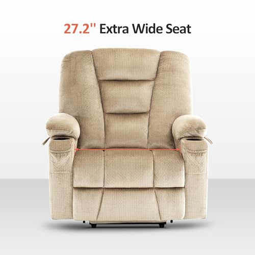 MCombo Small Power Lift Recliner Chair with Massage and Heat for Petite People, Cup Holders, USB Ports, Side Pockets, Fabric 7569 (Small-Regular, Brown)