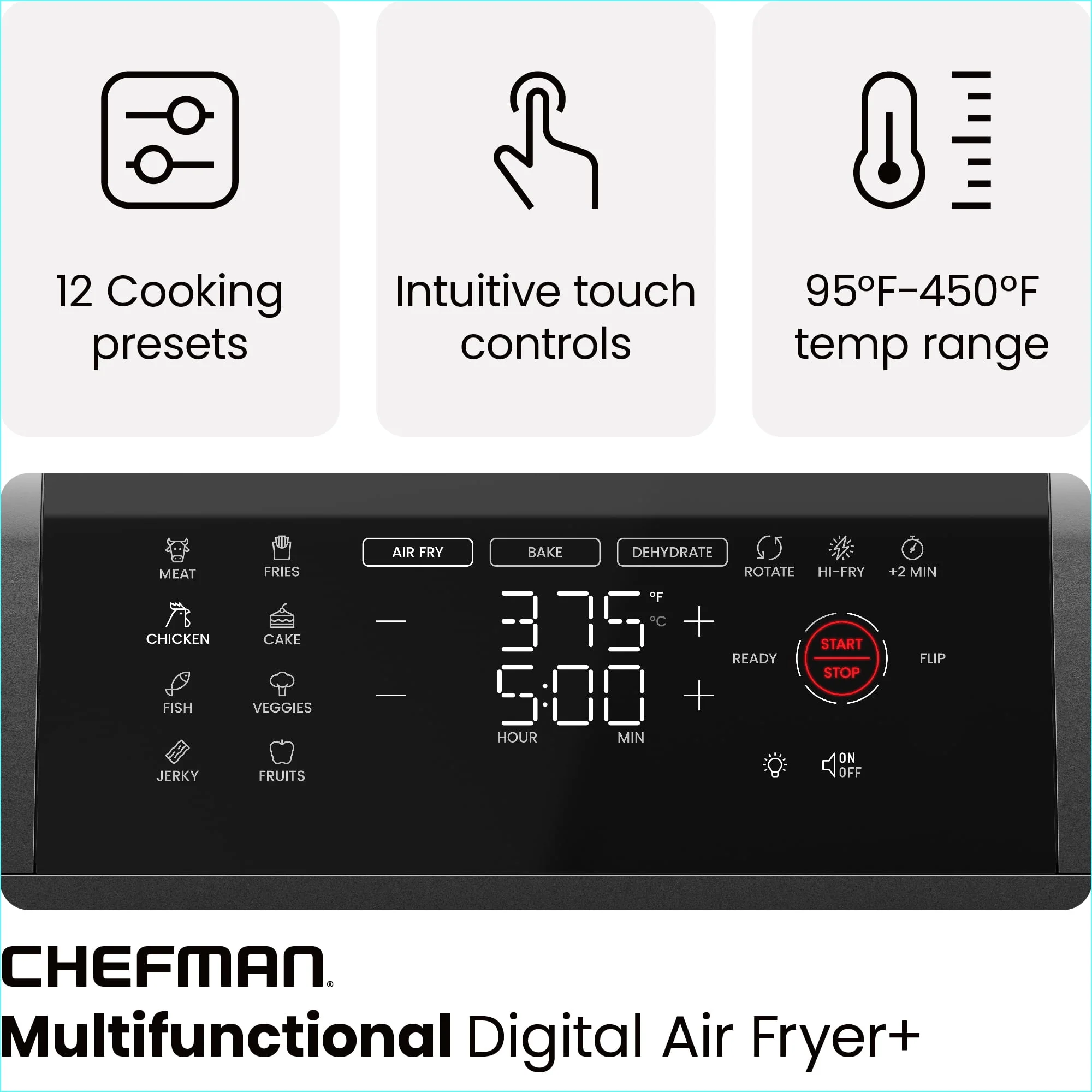 Chefman Multifunctional Digital 10 Qt. Air Fryer+ Rotisserie, Fry, Roast & Bake, 17 Presets - Black, New