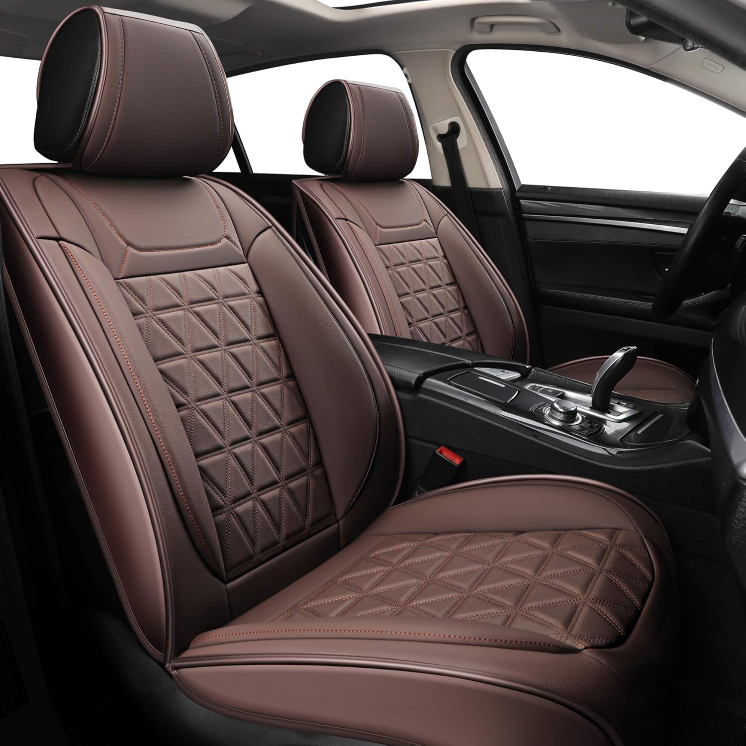 YUHCS Full Set Car Seat Covers - Faux Leather Non-Slip Vehicle Cushion Cover, Waterproof Car Seat Protectors Automotive Interior Accessories for Most SUV Cars Pickup Truck Brown