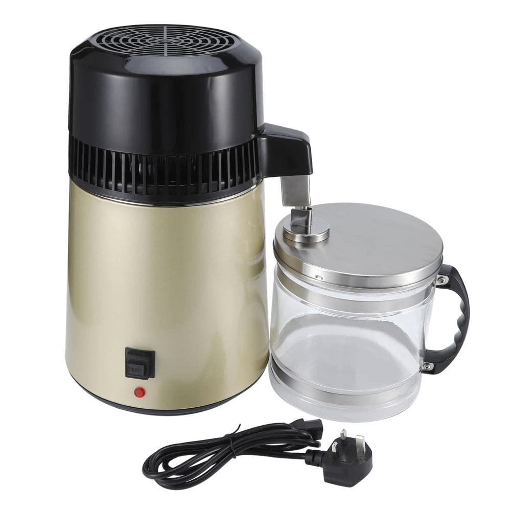 Stainless Steel Water Distiller - Electric Countertop Water Purification System with 4L Capacity for Home Drinking Water Purifier and Residential Treatment Equipment Gold Plated